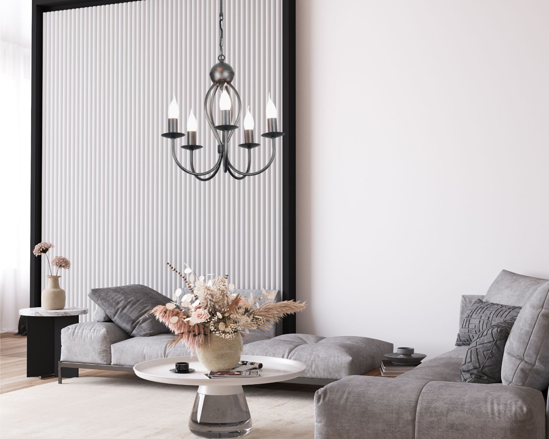 Lustre noir métal 5 flammes E14 Classique Drinnen, Innenarchitektur, Inneneinrichtung, Holzpaneele, Lampe