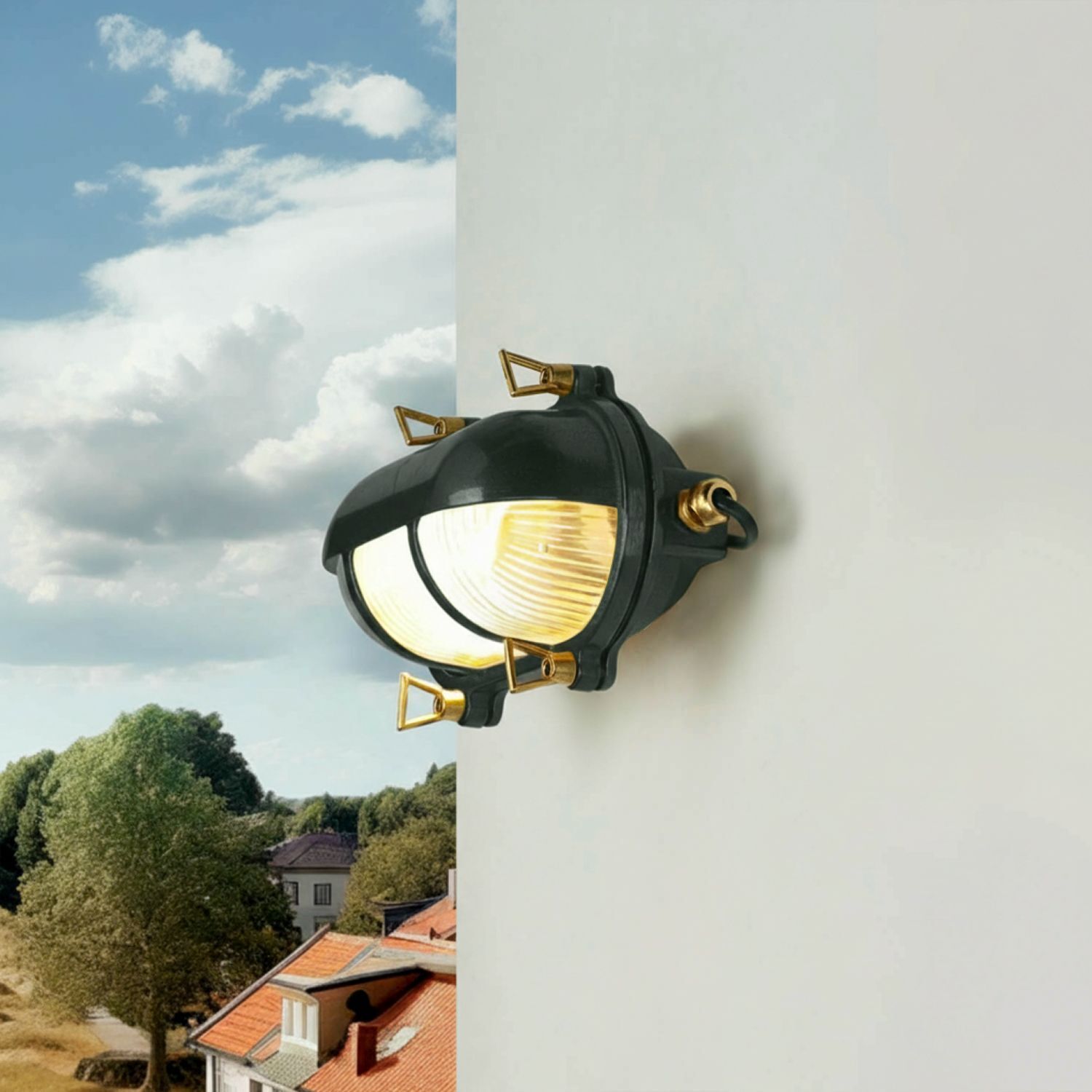 Außenleuchte Wand Messing Glas B: 21 cm IP64 Grün E27 Außenleuchte Wand Messing Glas B: 21 cm IP64 Grün E27