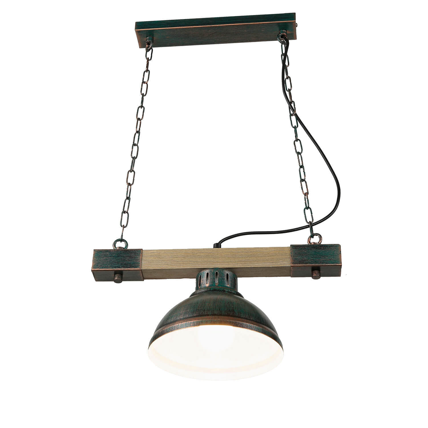 Lampe à suspendre bois métal E27 en cuivre antique HAKON