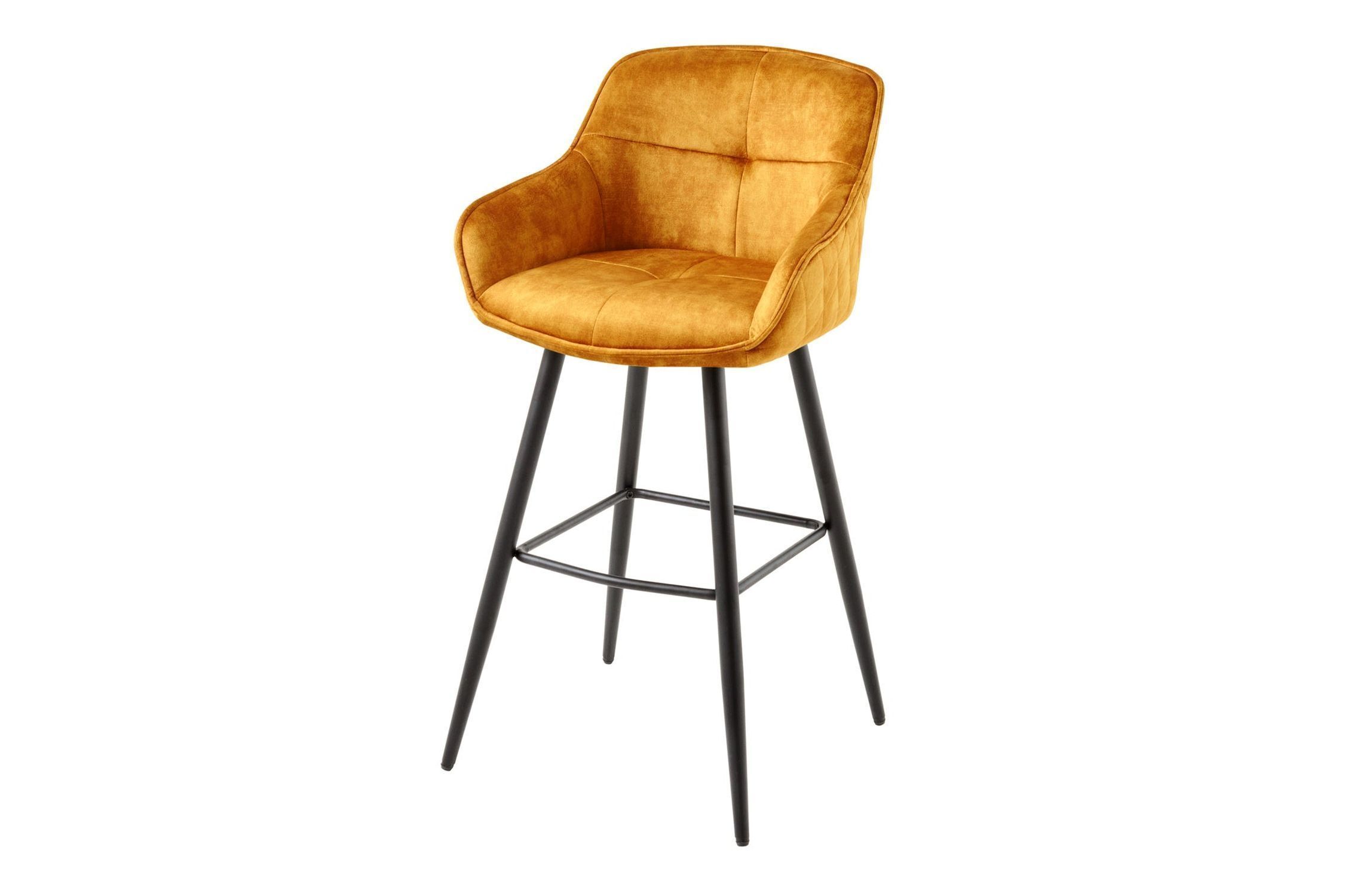Tabouret de bar avec dossier Rétro Jaune Noir en velours Métal