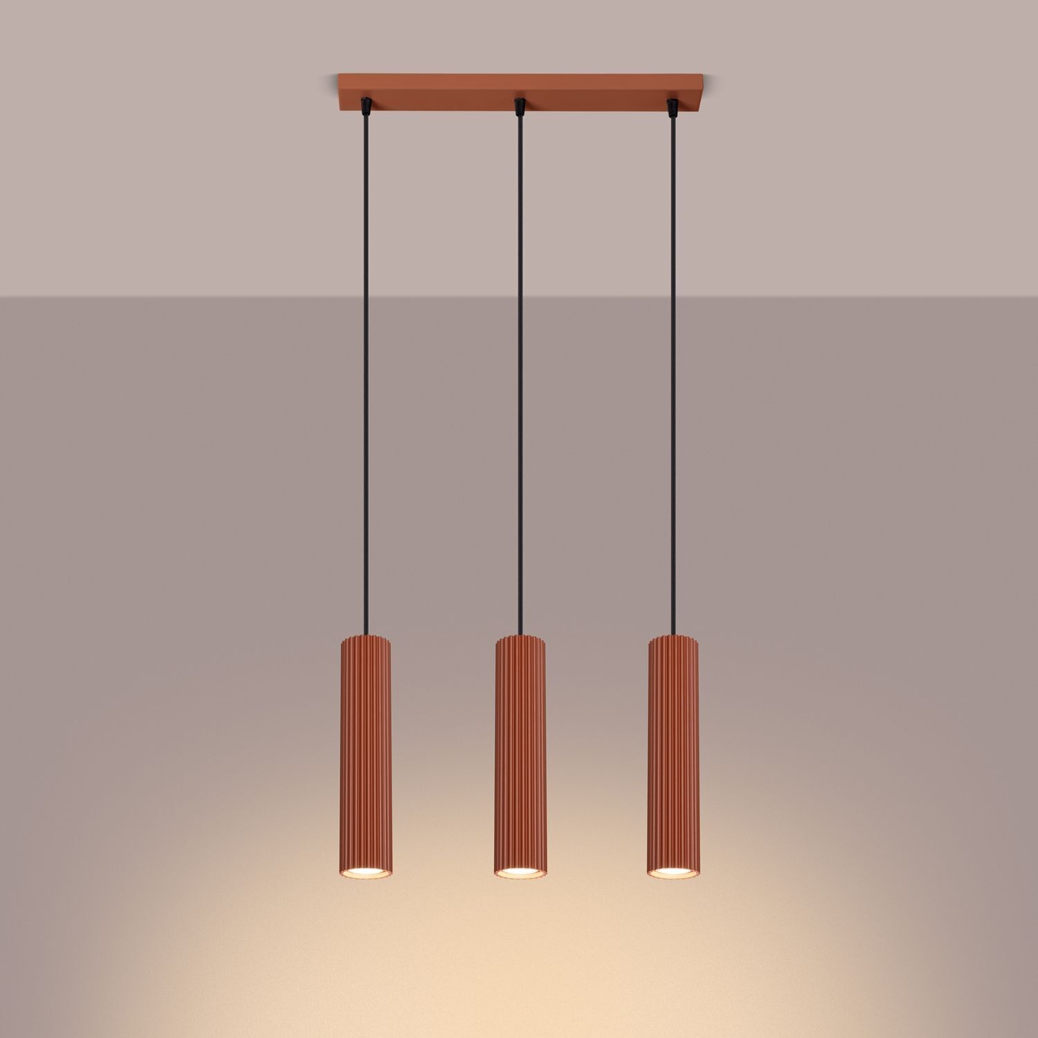 Suspension Moderne GU10 3-flamme L : 45 cm Aluminium en rouge