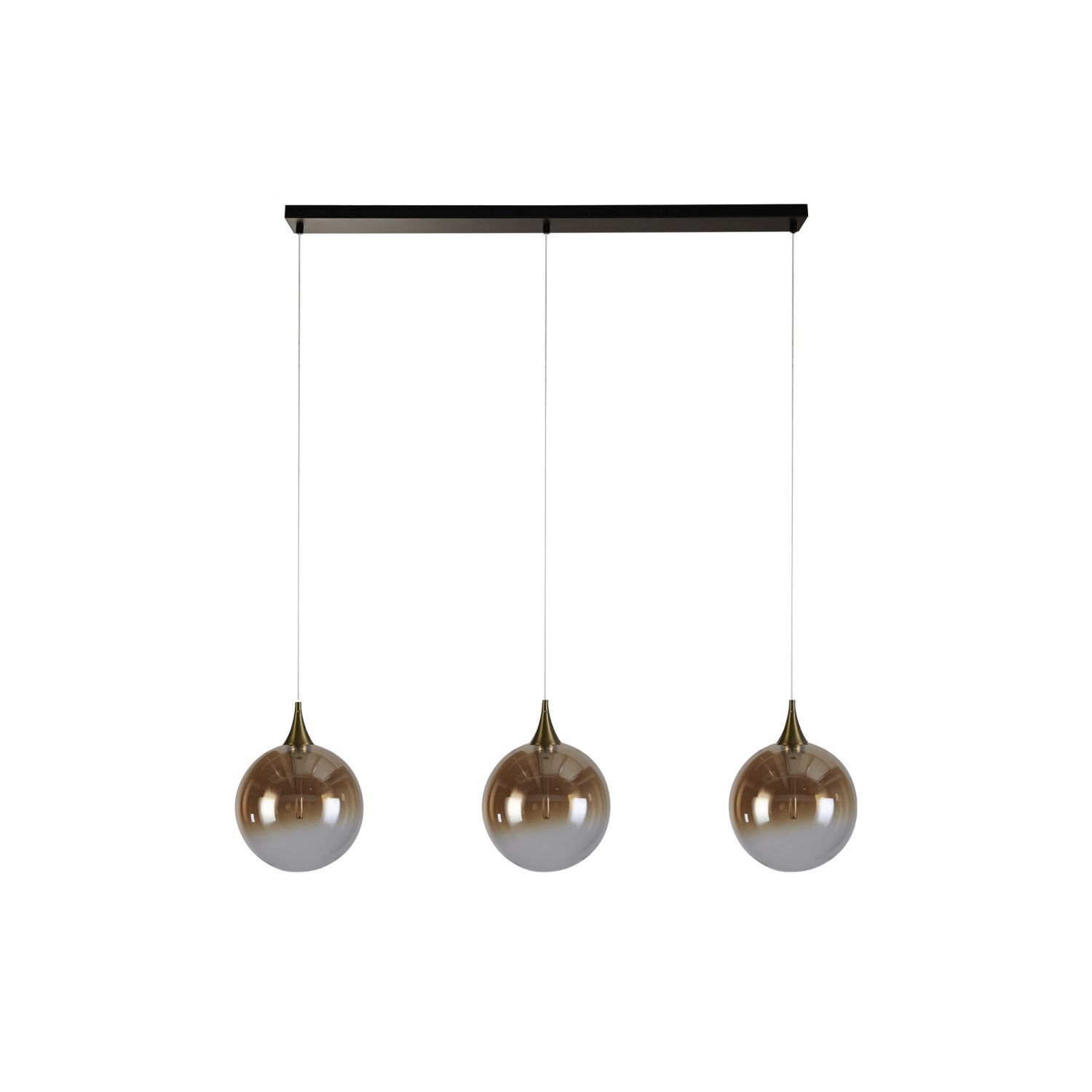 LED Hängelampe Glas 68 cm 83000 K Schwarz Bernstein pendant light, 3-light fixture, glass globes, brown gradient, ceiling mount