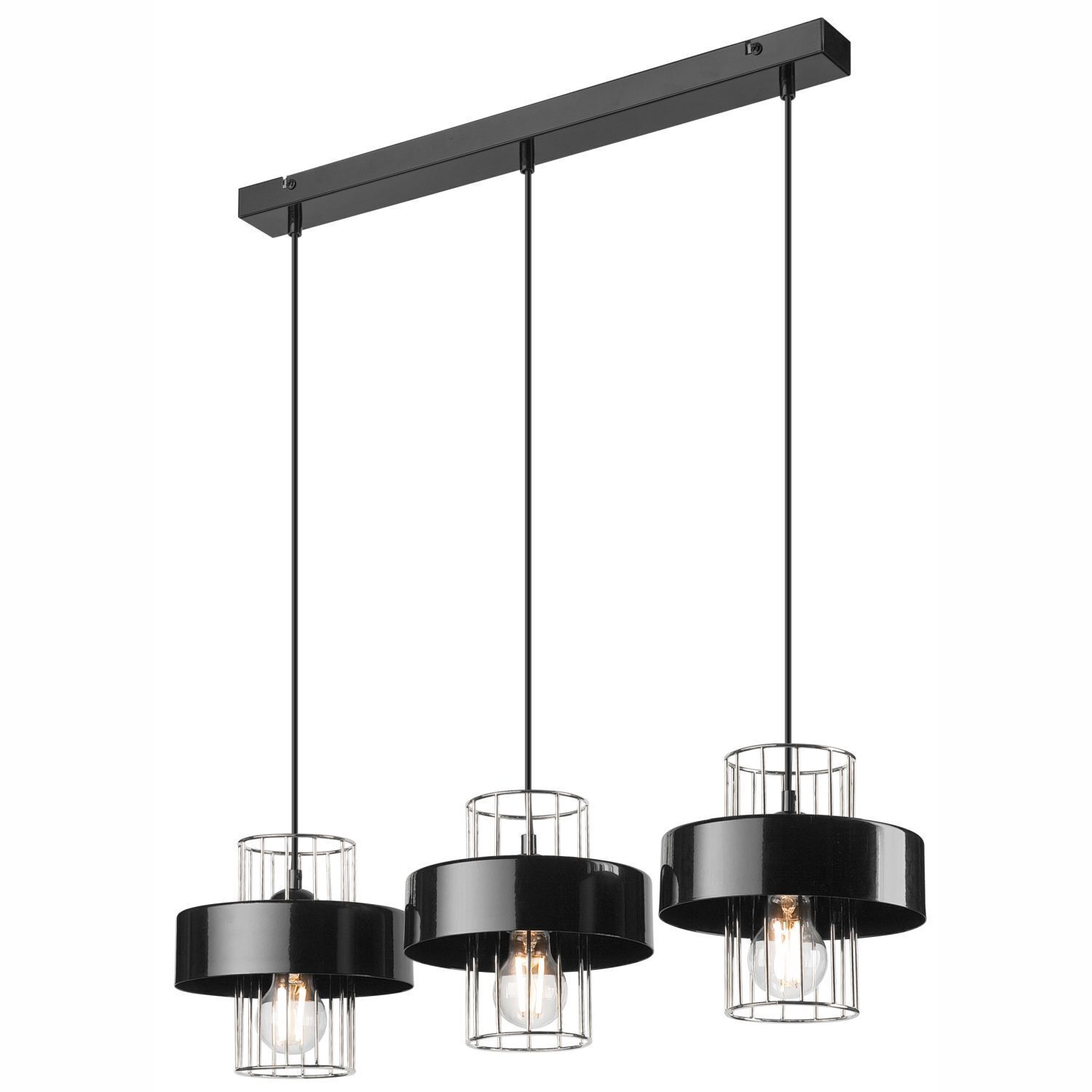 Suspension 3 flammes Moderne Noir Chrome E27 Métal