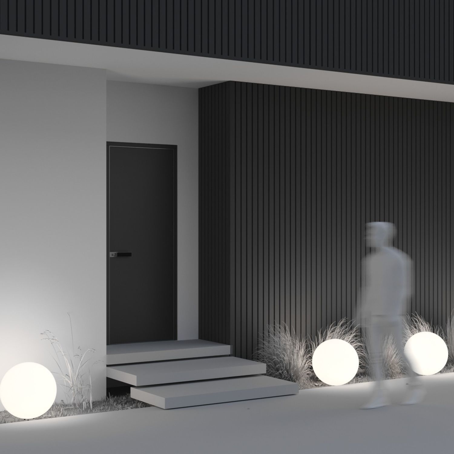 Außenleuchte mit Erdspieß E27 IP54 49 cm Grau Weiß rund Drinnen, Innenarchitektur, Beleuchtung, Tür, Person