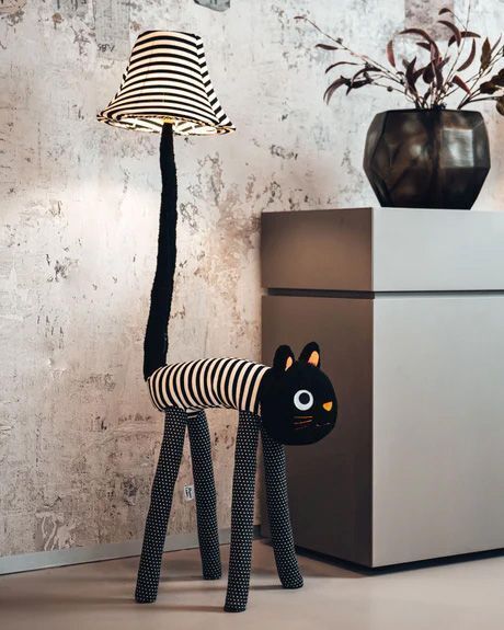 Lampadaire Noir Blanc Chat Enfants Adultes 126 cm