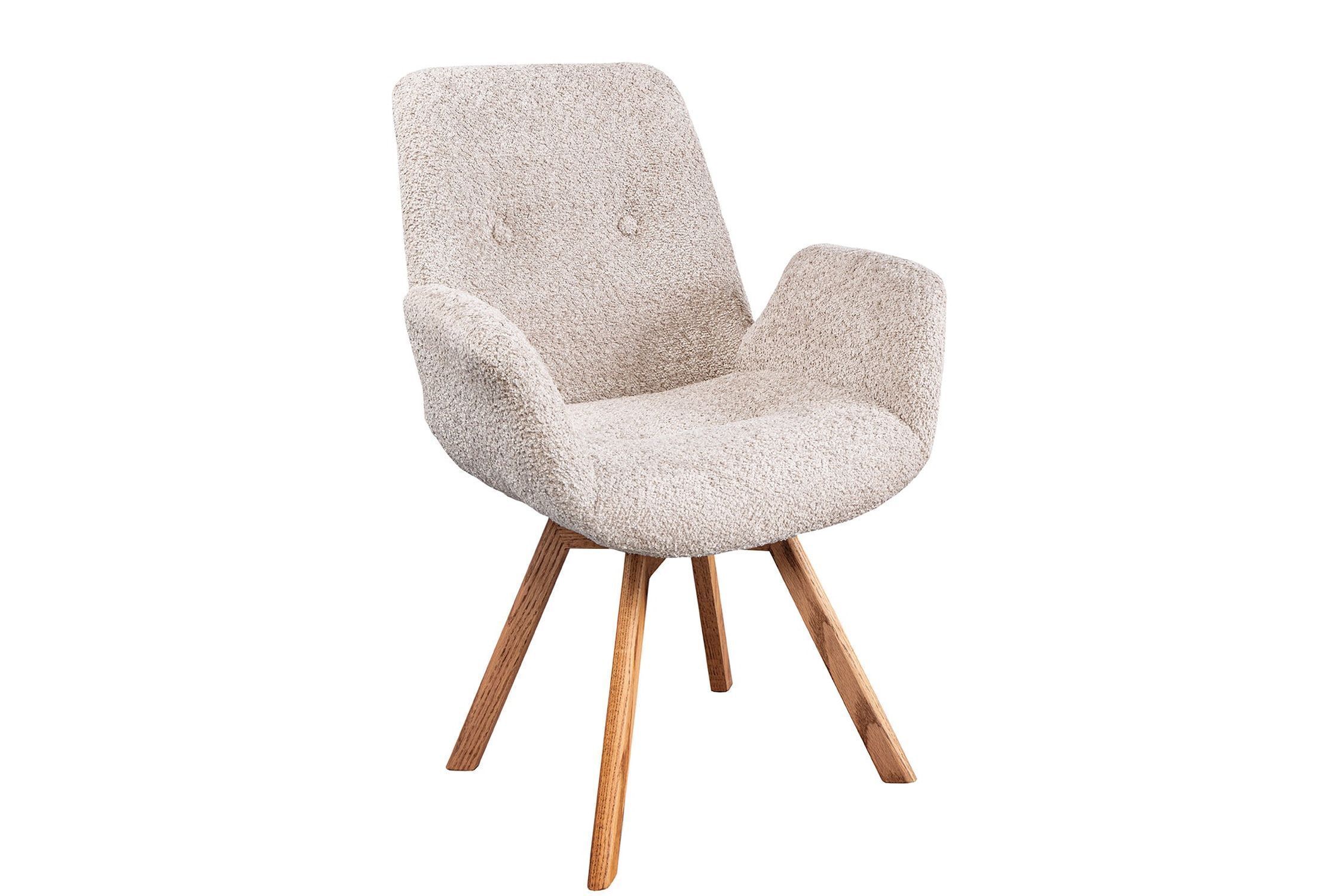 Chaise de salle à manger Bouclé Bois en Beige Naturel Scandinave Moebel, Stuhl