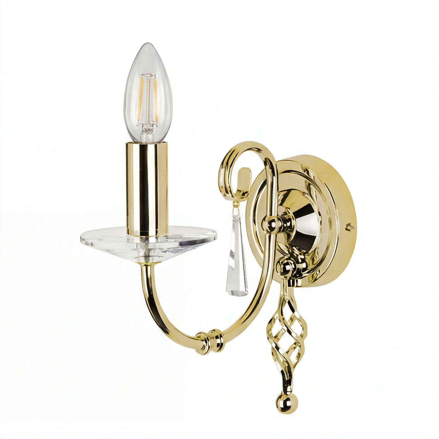 Wandlampe, Wandlampe Gold, Domusschmuck, Kristallanhänger, Glühbirne (E14)
