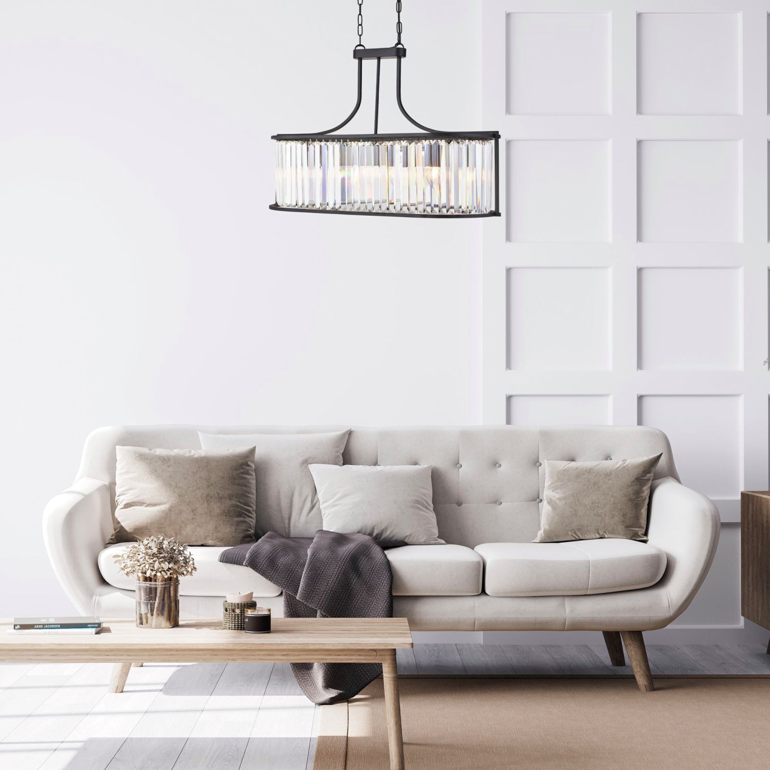 Lampe à suspendre cristal 78 cm de long 5x E14 métal verre Lampe à suspendre cristal 78 cm de long 5x E14 métal verre