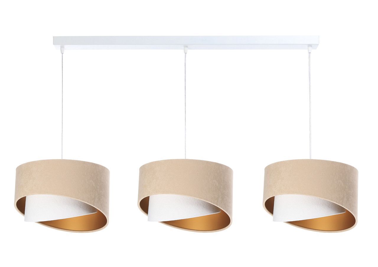 Lampe à suspendre 3 flammes en tissu blanc beige or E27