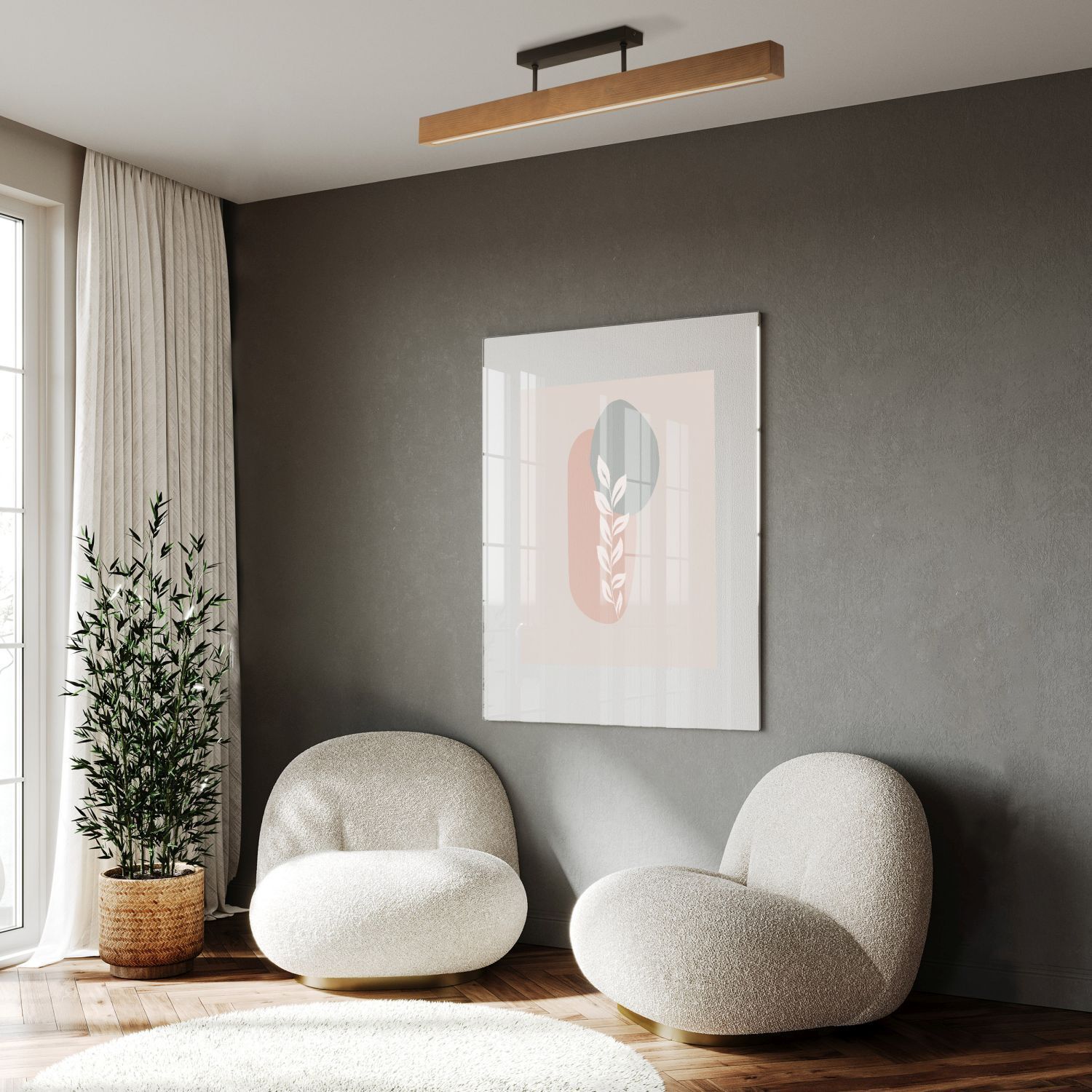 Plafonnier LED bois métal 3000 K blanc chaud 2807 lm 96 cm Kissen, Dekoration für Zuhause, Mobiliar, Innenarchitektur, Kopfkissen