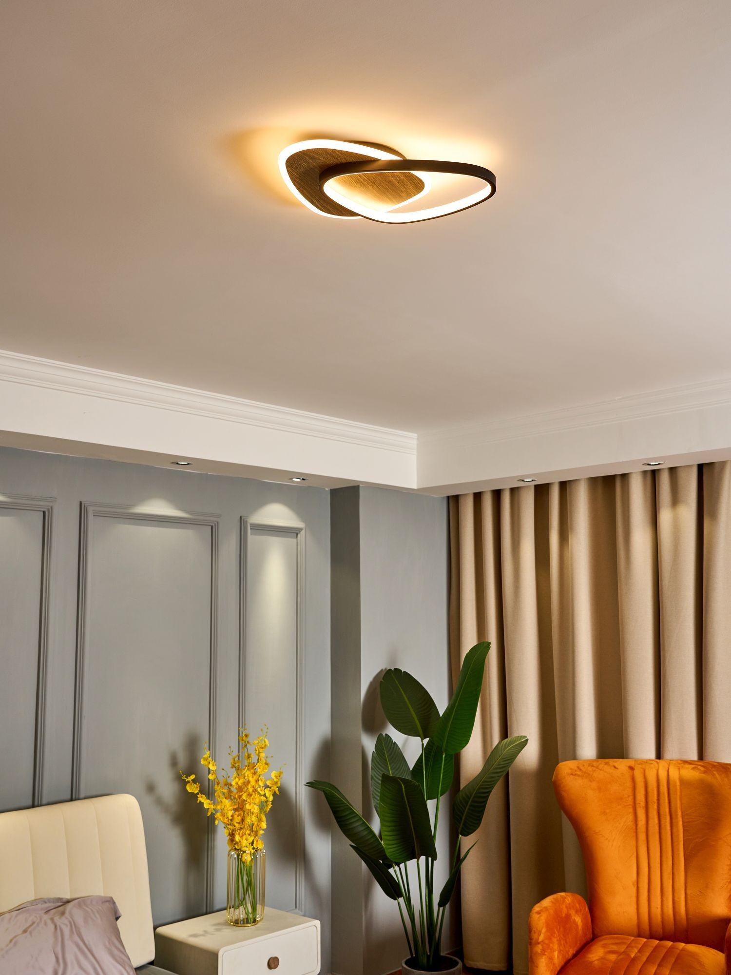 deckenleuchte, runde lampe, interieur, wohnzimmer, dekor