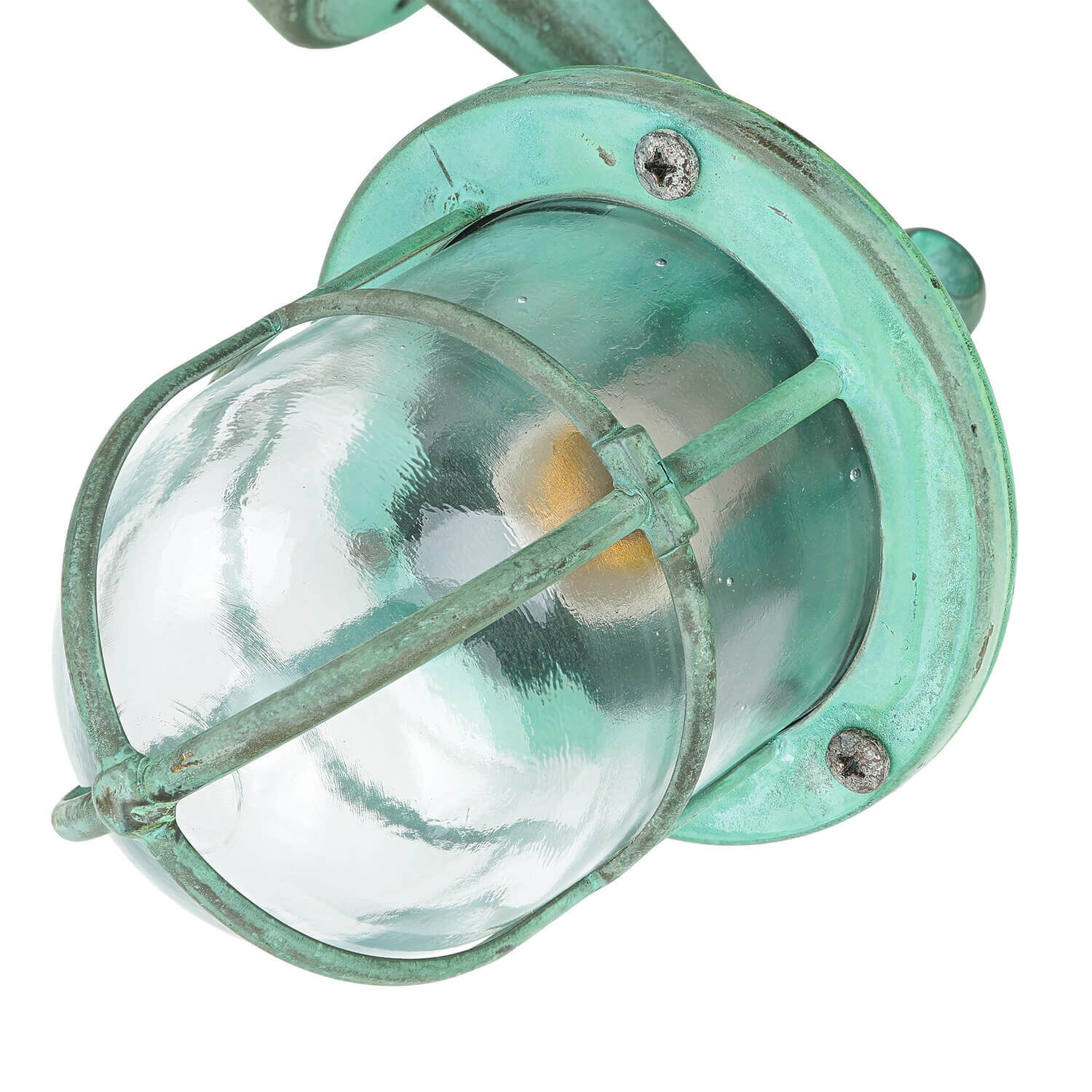 Lampe d'extérieur mur IP64 vert antique verre laiton véritable E27