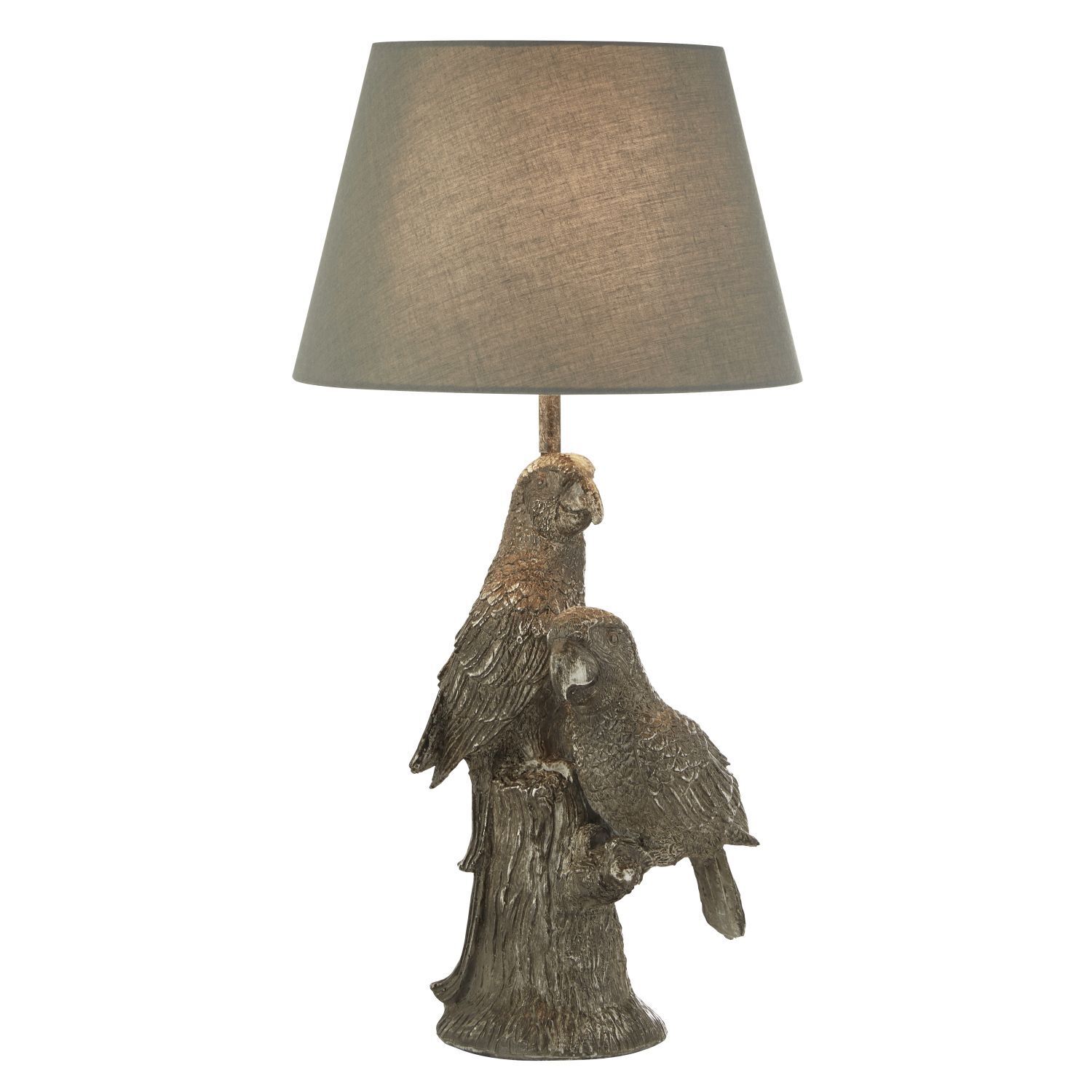 Lampe de table Gris Argent H : 51 cm Résine Tissu Perroquets E27