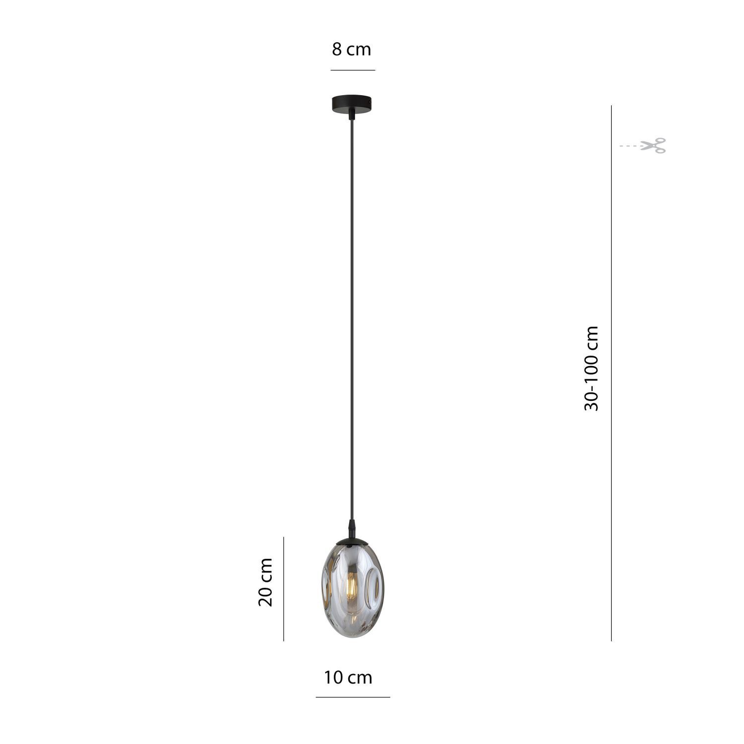 Lampe à suspendre verre fumé Abat-jour Ø 12 cm Noir Gris