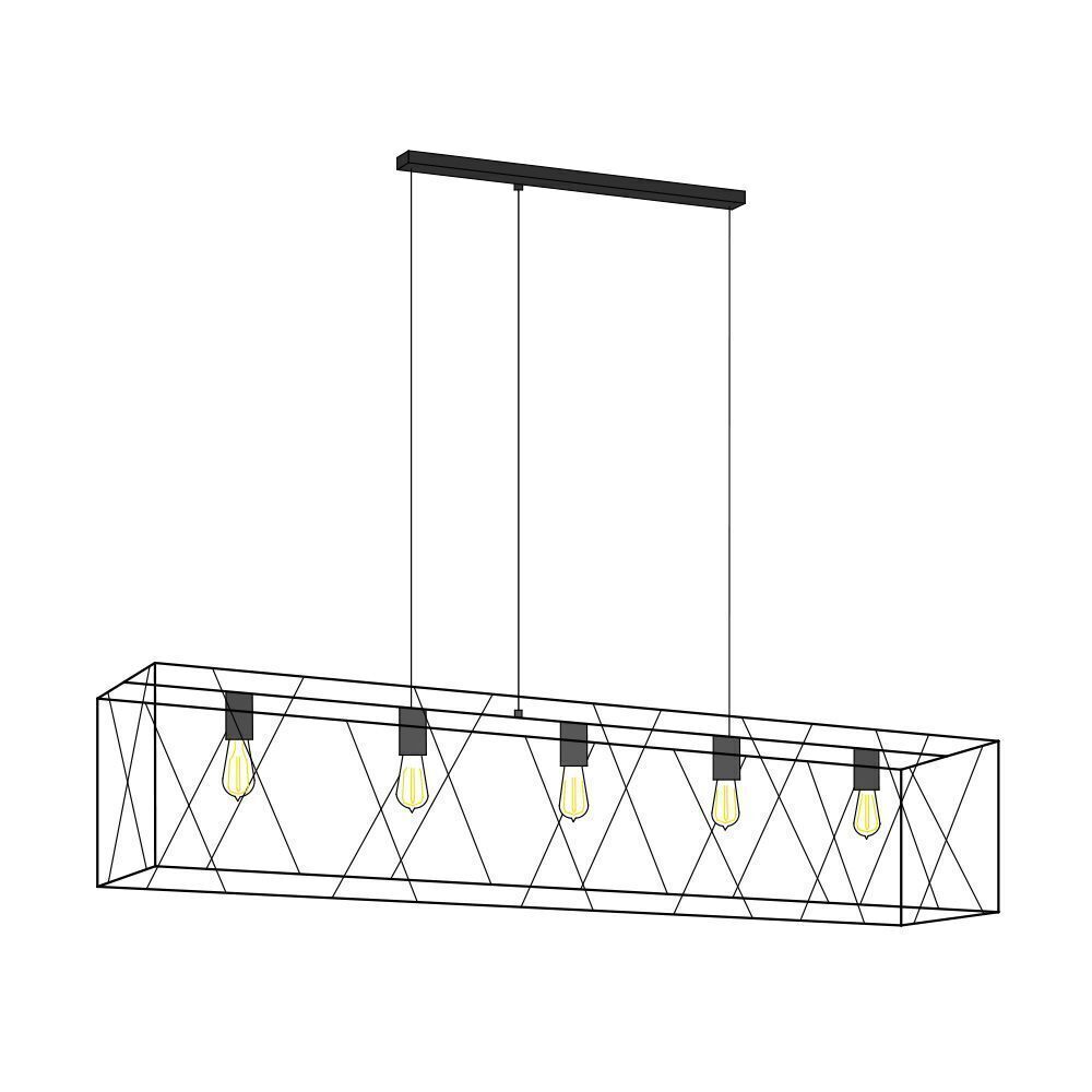 Breite Drahtgestell Hängeleuchte FRAME in Schwarz 5-flmg Leuchter, Lampe, Leuchte