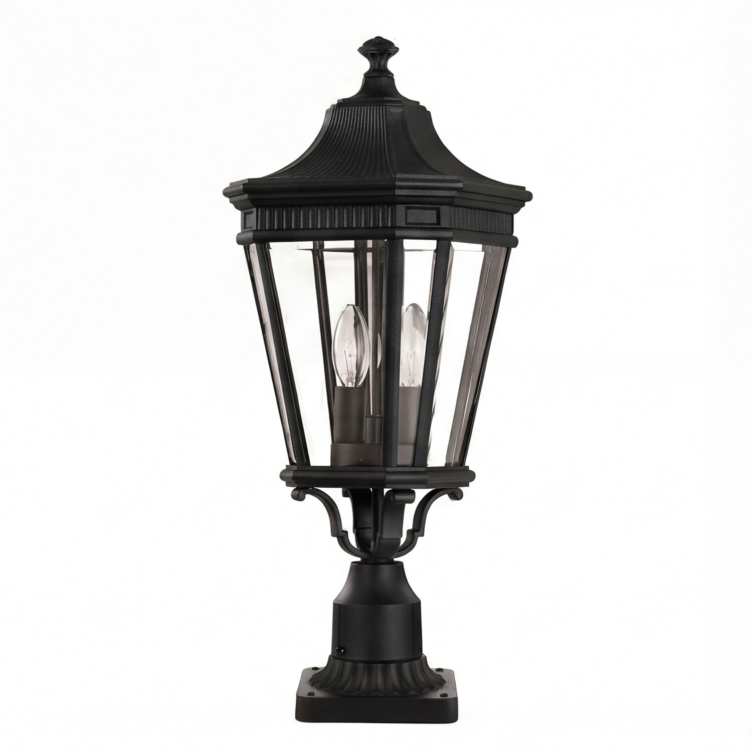 aussen-stehleuchte-wegeleuchte-charles-2-flammig-schwarz-rustikal-vintage-01 Laterne, Gartenlampe, Halterung, schwarz, Glaswände
