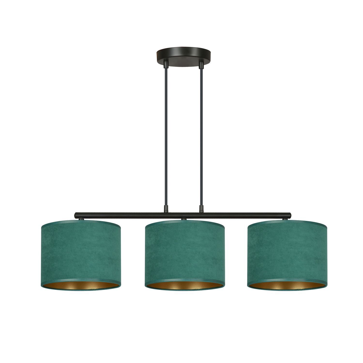 Lampe à suspendre tissu métal L : 72 cm noir vert or 3x E27