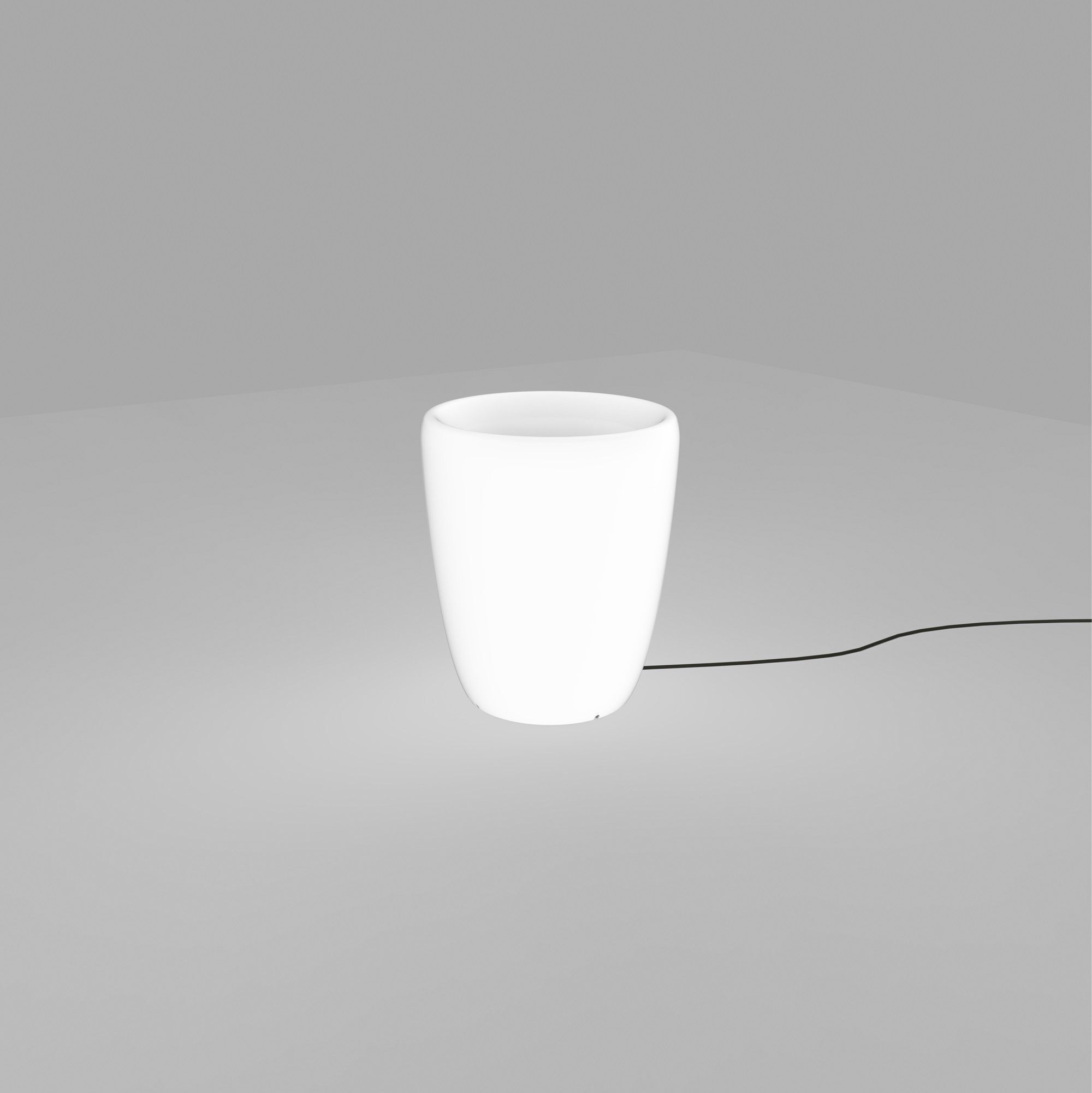 Beleuchteter LED Blumentopf rund flach Tasse, Becher, Keramik, weiß, Kabelzug