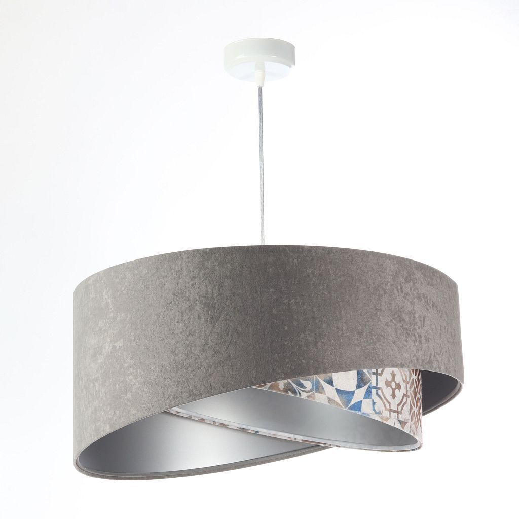 Suspension Abat-jour en tissu Ø 50 cm Gris Beige Argent E27 Lampe, Deckenleuchte