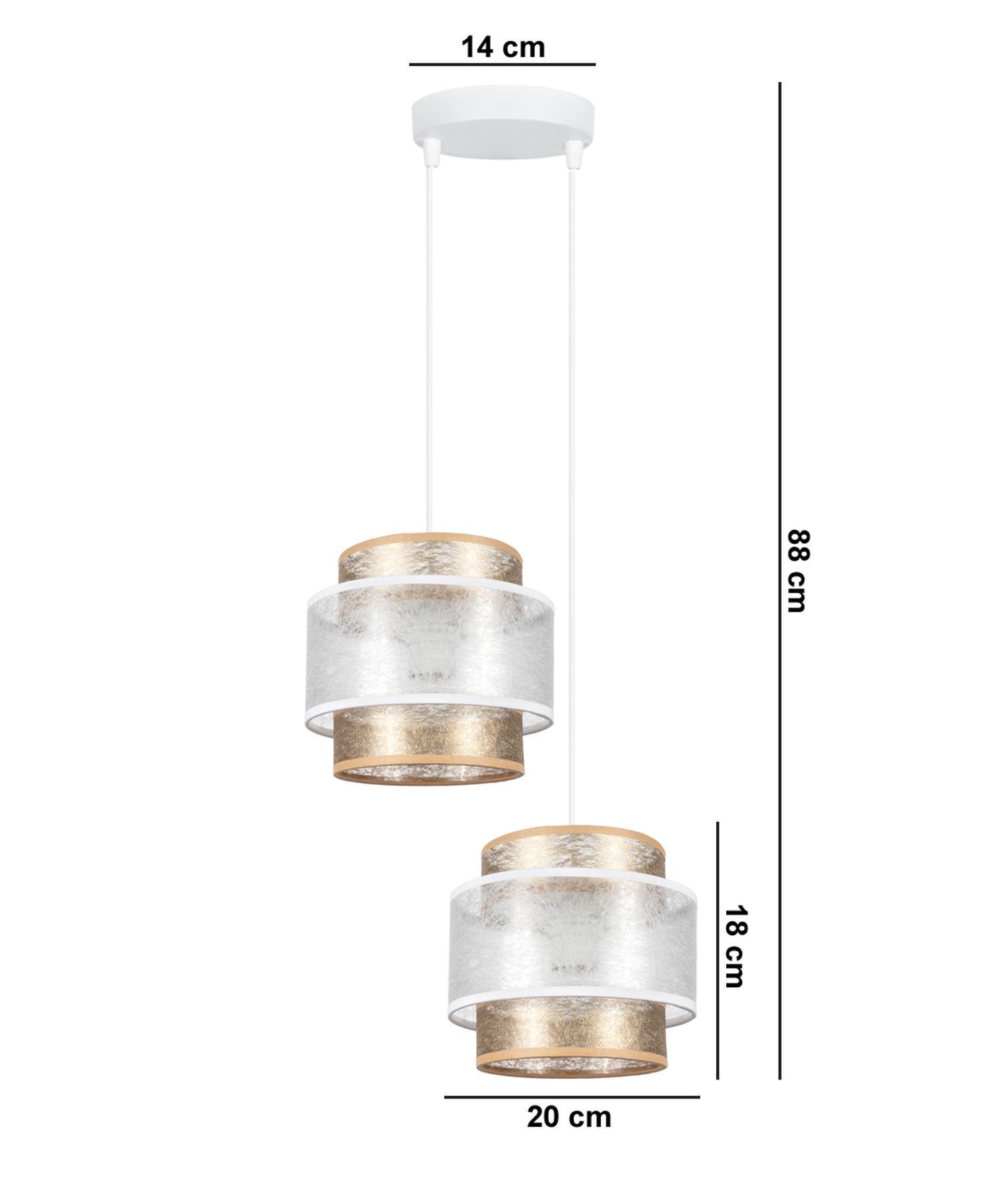 Tissu Suspension Blanc Or E27 2 feux L:33 cm