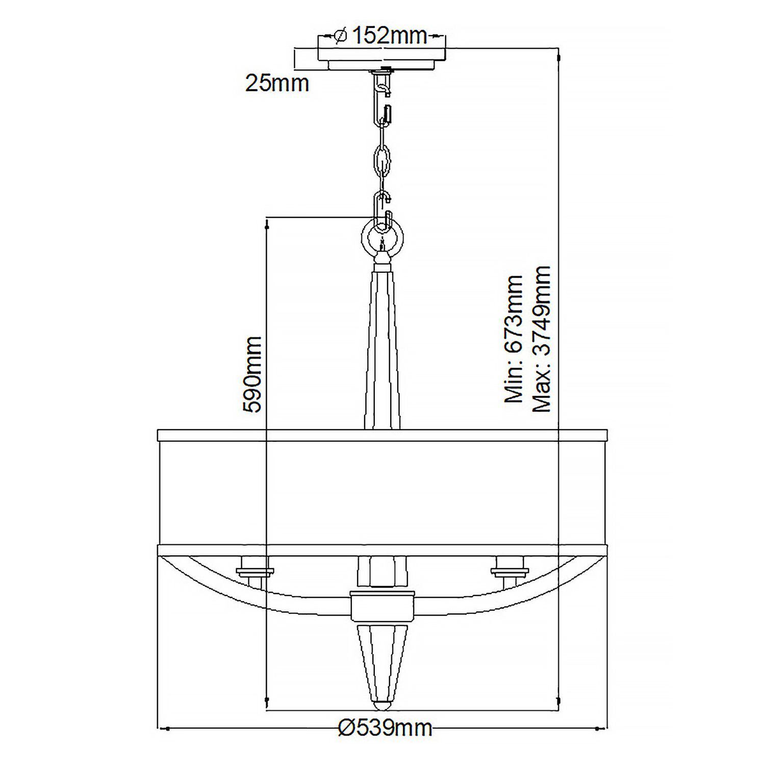 Lampe à suspendre métal tissu Ø 53,9 cm rond H : max. 374,9 cm XXL