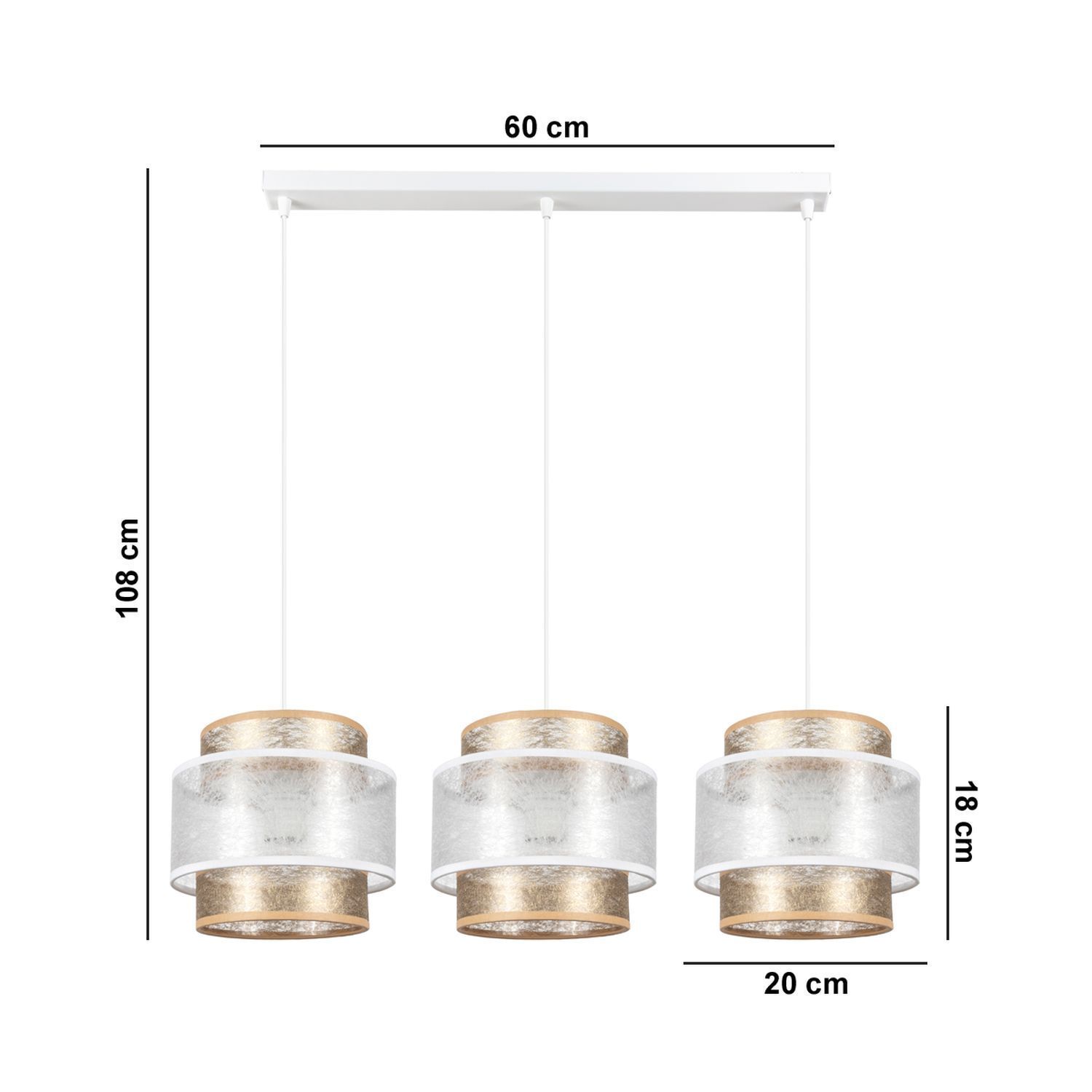 Suspension allongée tissu métal E27 3-flmg 75 cm Suspension allongée tissu métal E27 3-flmg 75 cm