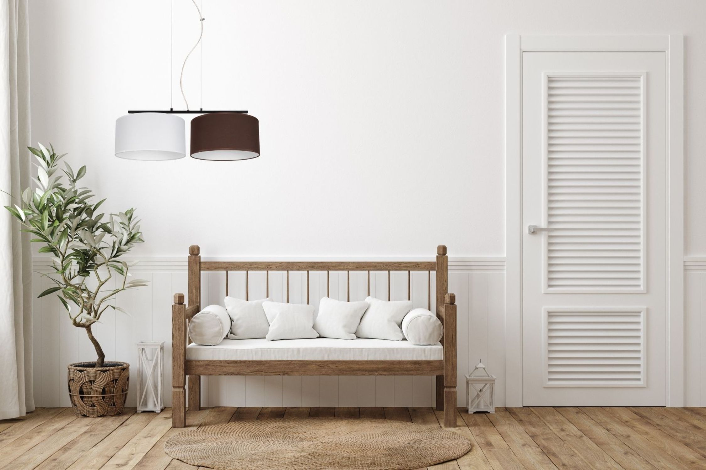 Tissu Lampe suspendue anti-éblouissement blanc marron E27 70 cm de long