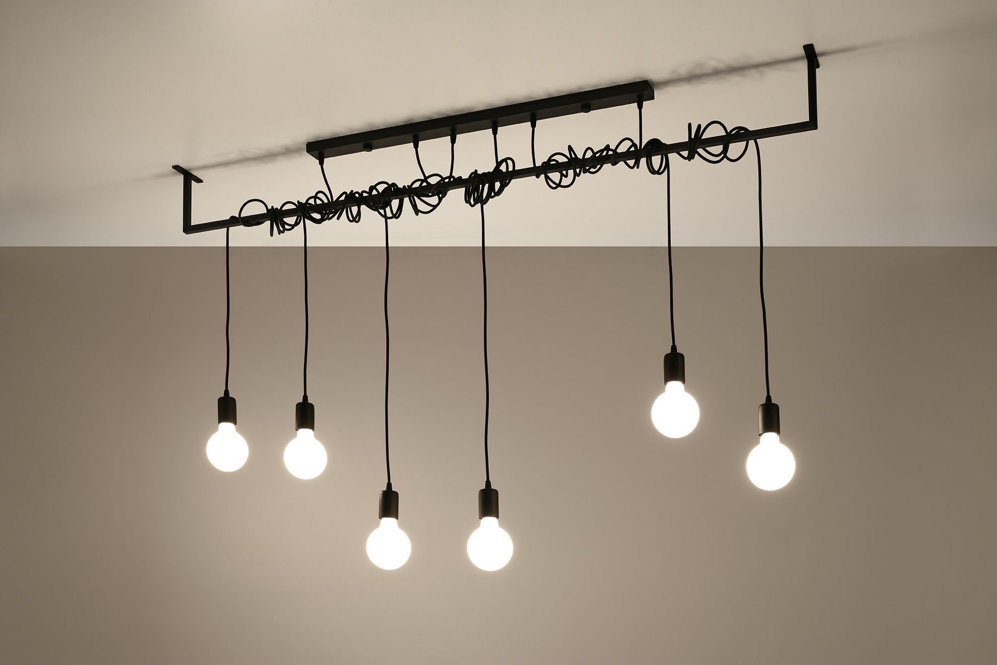 Grande lampe à suspendre 150 cm 6 suspensions réglables Noir E27