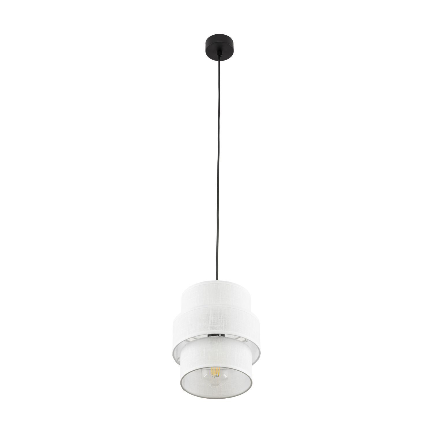 Suspension ronde Ø 20 cm Blanc Noir E27 Tissu Métal