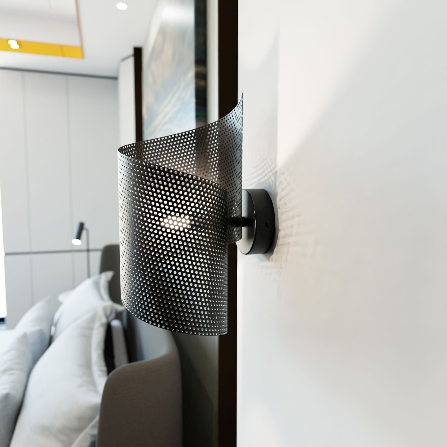 Wandleuchte Metall stilvoll G9 T:17 cm Schwarz Modern Wandlampe, Wandlicht, Metalllaterne, Lichtlampenhalter, Perforiert