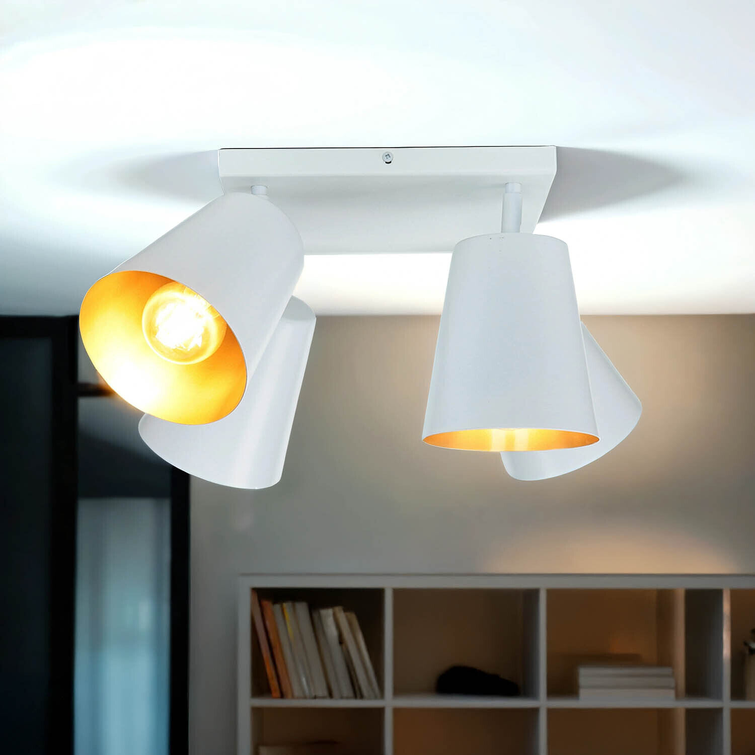 Spot de plafond blanc or métal rétro 4-flamme E27