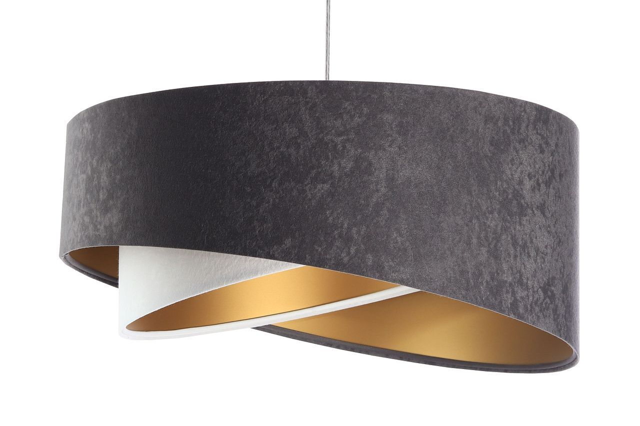Suspension tissu gris foncé or E27 rond Ø 50 cm