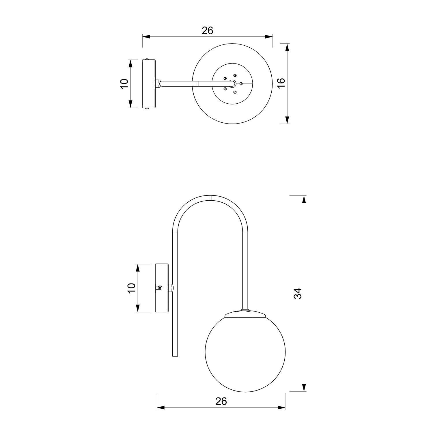 Applique Métal Verre Noir Blanc E14 Boule anti-éblouissement