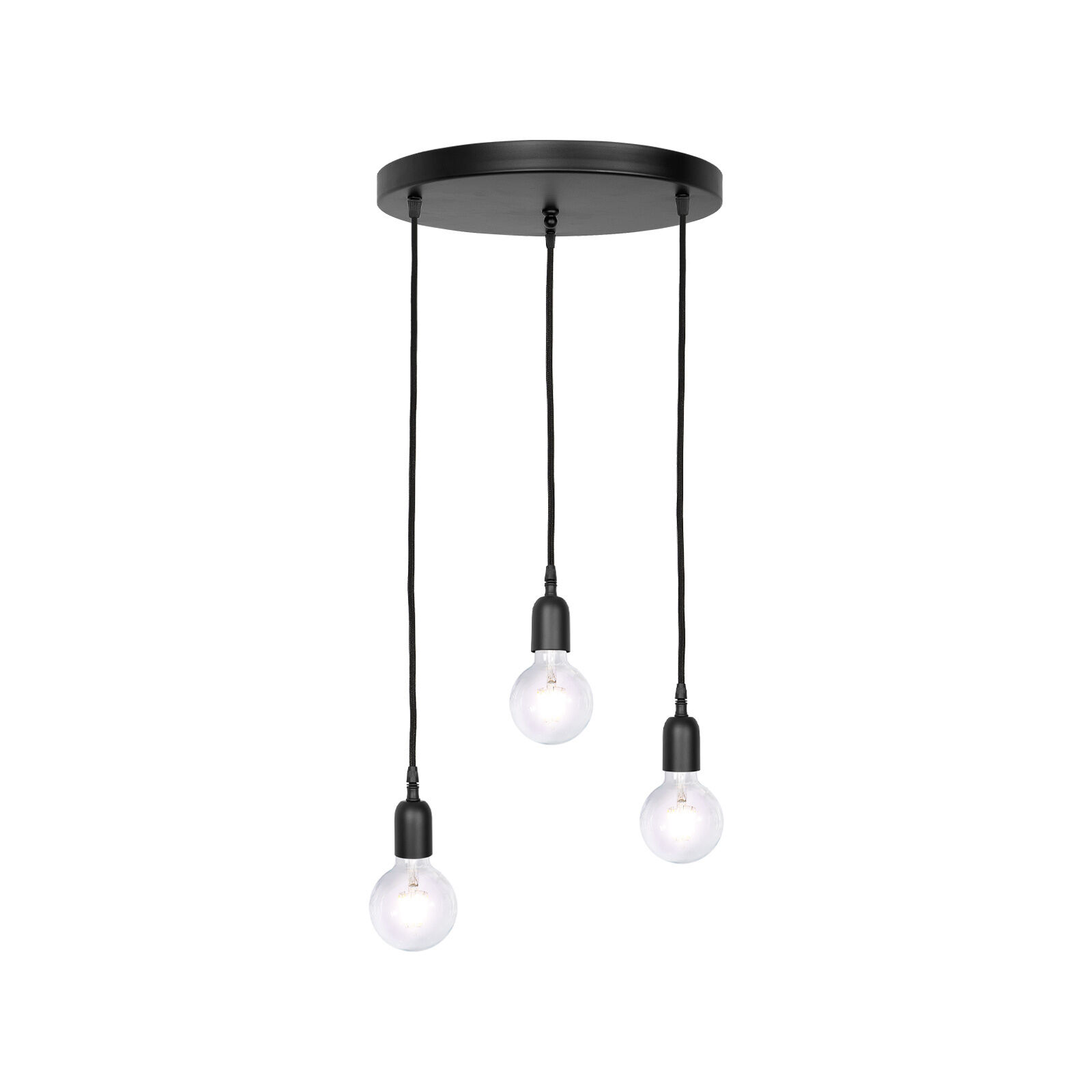 Suspension Ø 40 cm 3-flamme E27 noir mat réglable