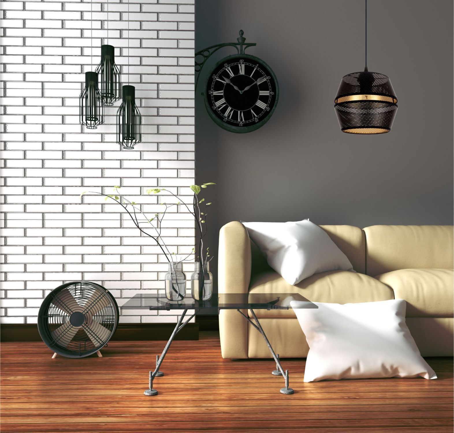 Elégante lampe à suspendre métal noir or E27 Ø20 cm Innenarchitektur, Wohnzimmer, Wand, Fußboden, Bodenbeläge