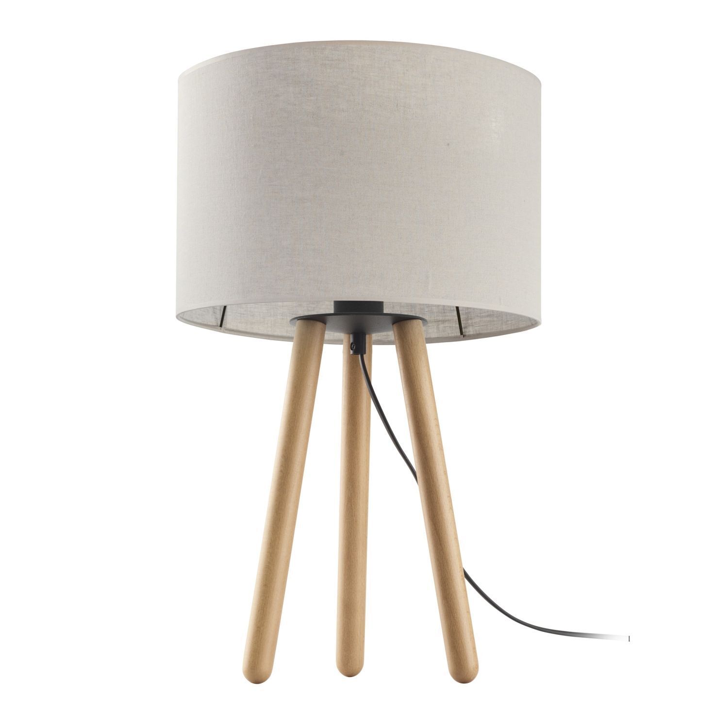 Lampe de table tripode bois tissu 46 cm Scandinave