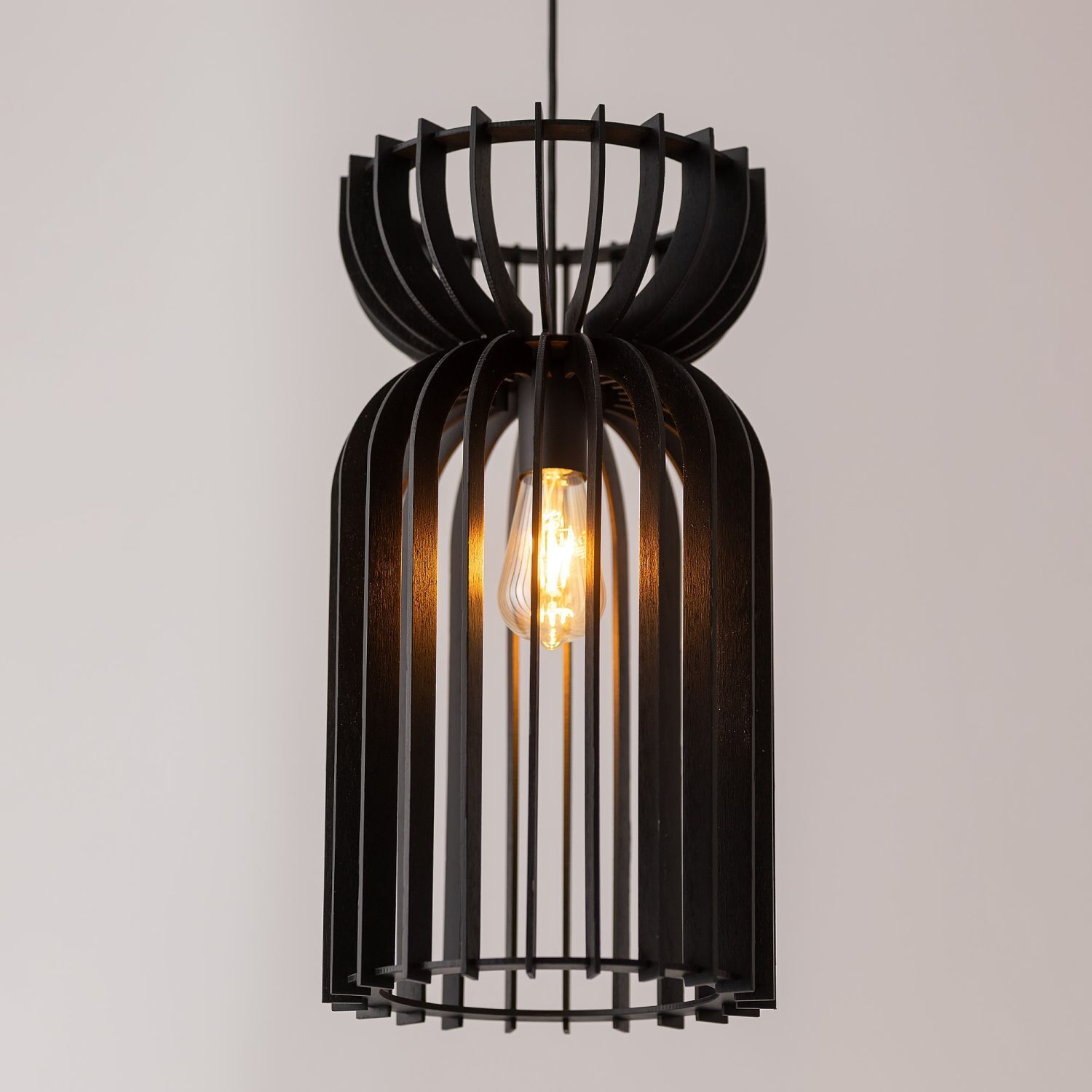 Lampe à suspendre noire E27 bois réglable en hauteur confortable