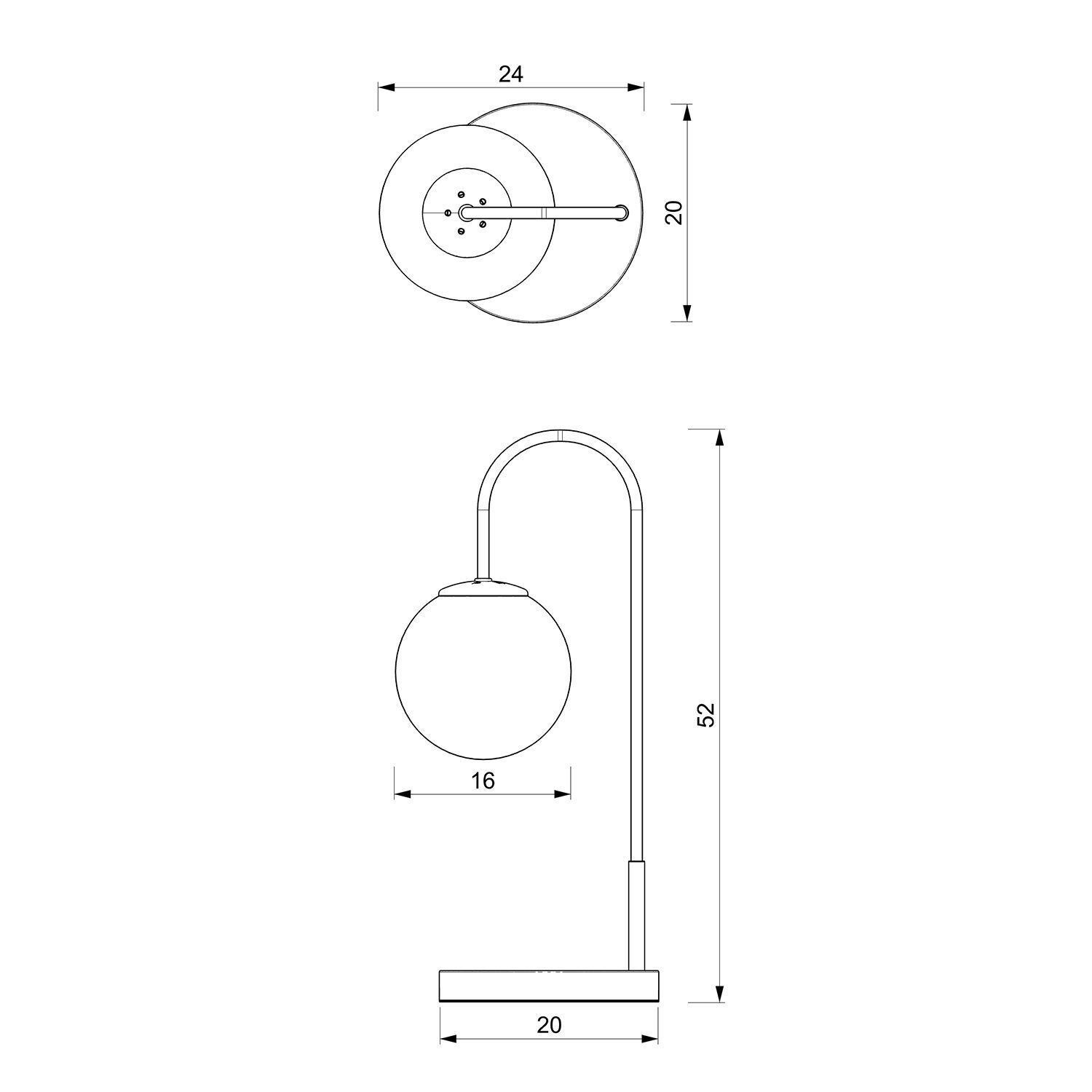 Lampe de chevet métal verre 52 cm noir blanc laiton