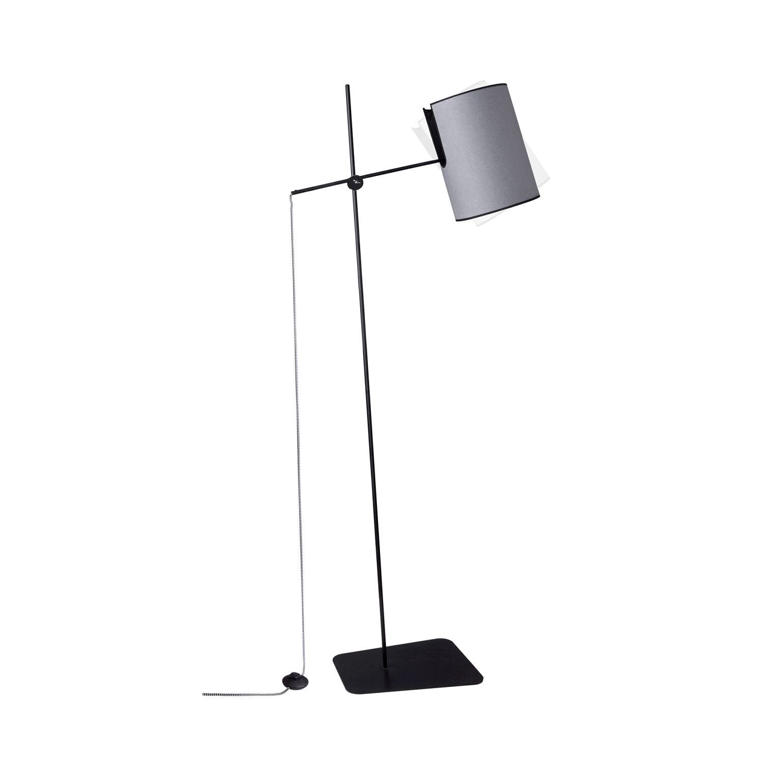 Lampadaire Gris Noir E27 167-188 cm Tissu Métal