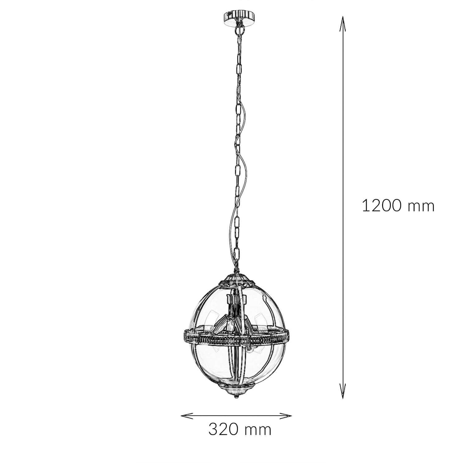 Suspension boule Ø 32 cm 3x E14 en laiton antique Art Nouveau