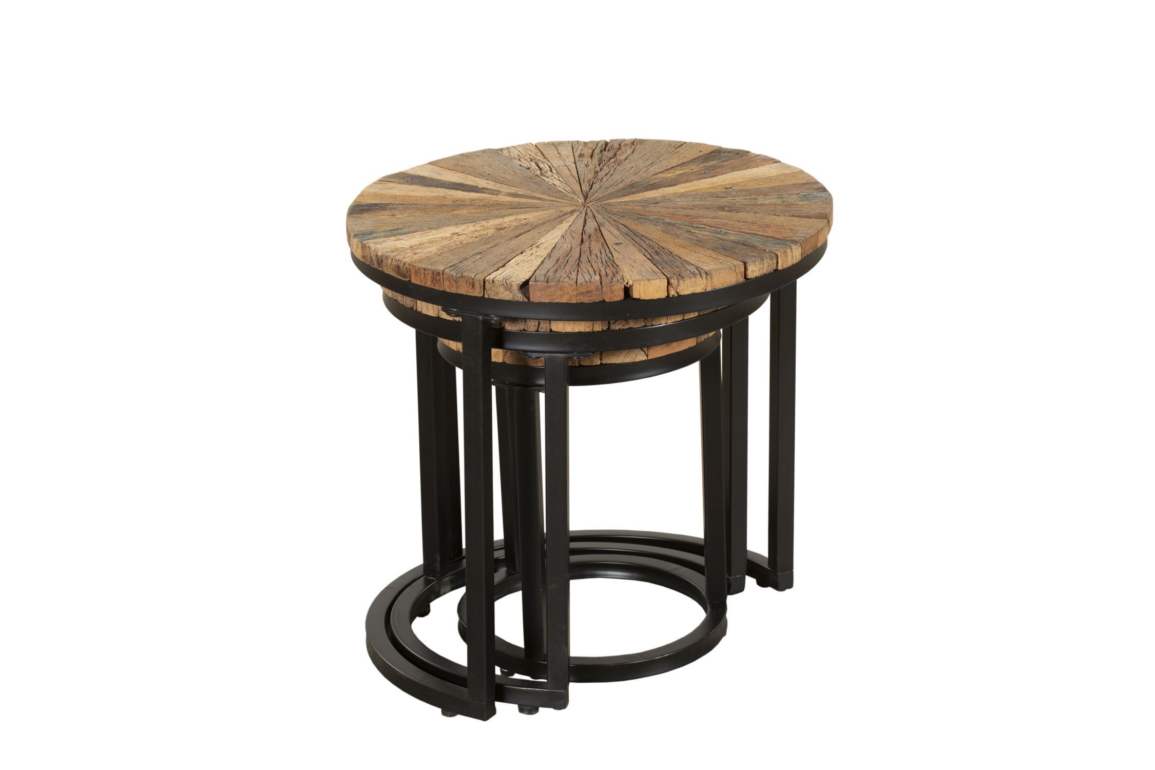 Set de 3 tables d'appoint bois acier Ø 28/38/46cm rond