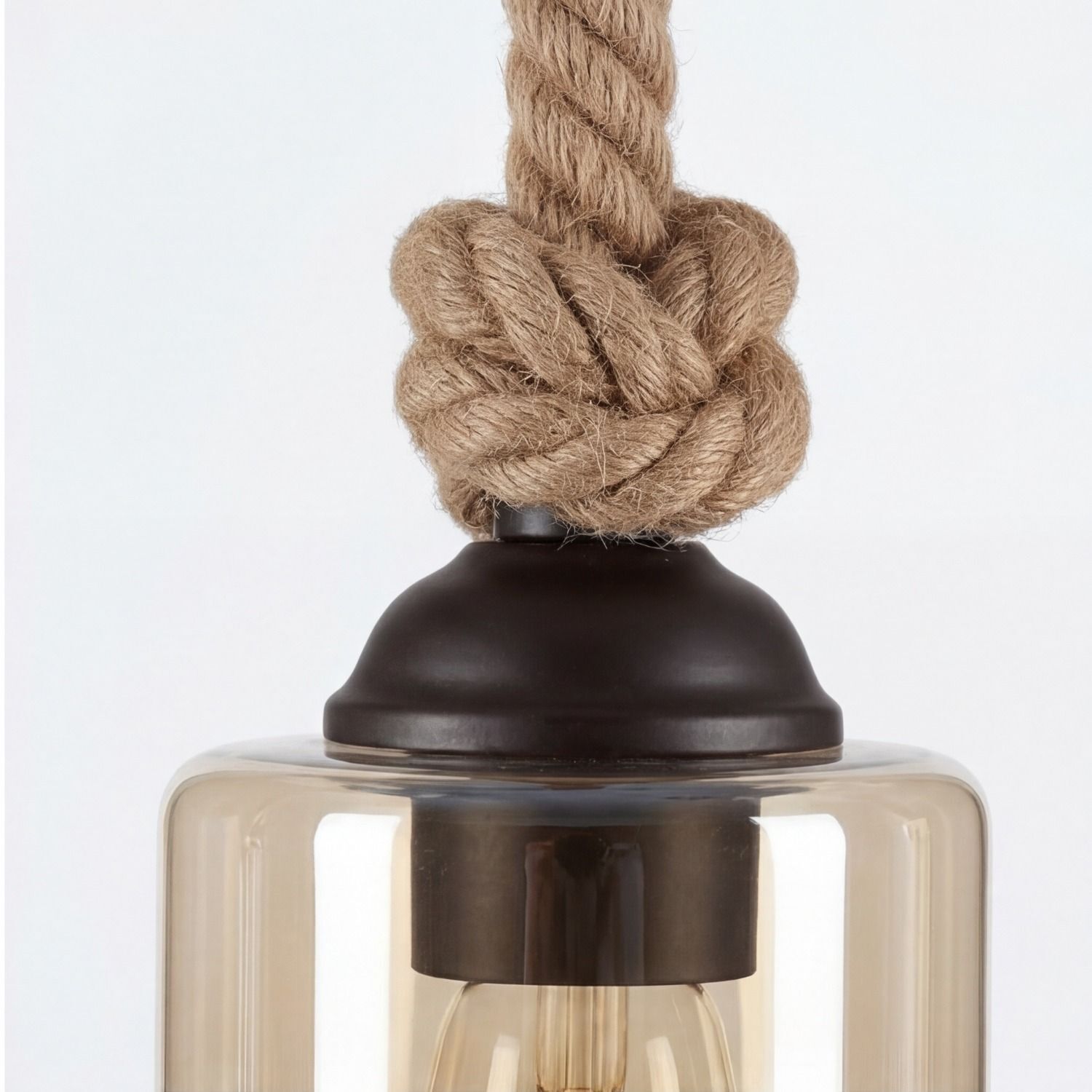 Wandlampe Metall Rauchglas E27 B: 40 cm 2-flammig Seil, Lampe, Aufhängung, Gedrehte Seil, Glasschirm