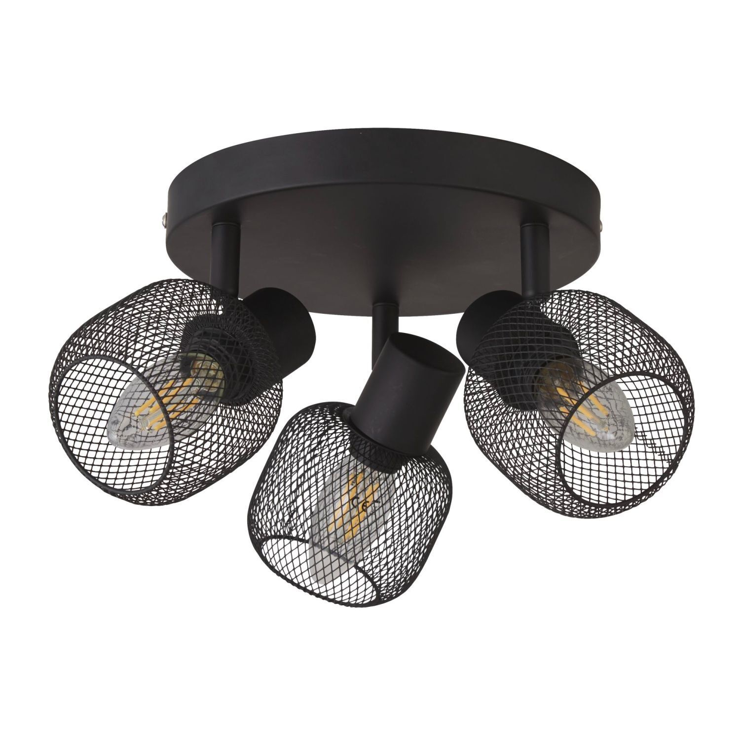 Plafonnier 3 flammes noir E14 D : 36 cm Métal