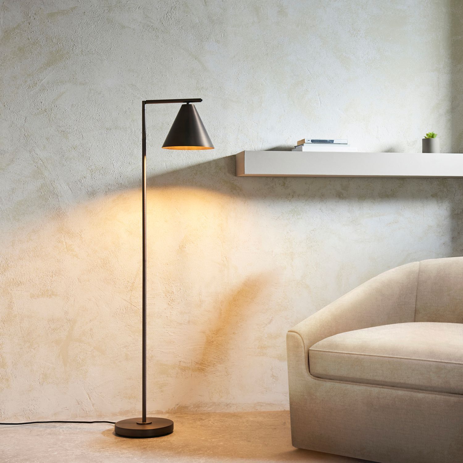 Lampadaire métal 158 cm bras réglable E27 bronze antique