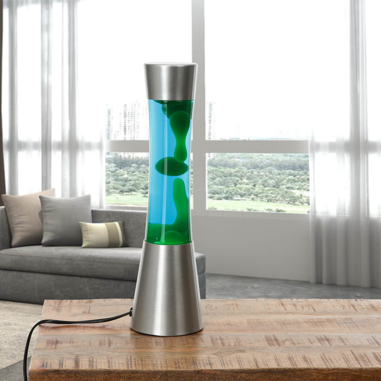 Lampe à lave colorée Bleu Vert avec interrupteur H:39cm SANDRO Lampe, Tabelle, Tischplatte, Drinnen, Innenarchitektur