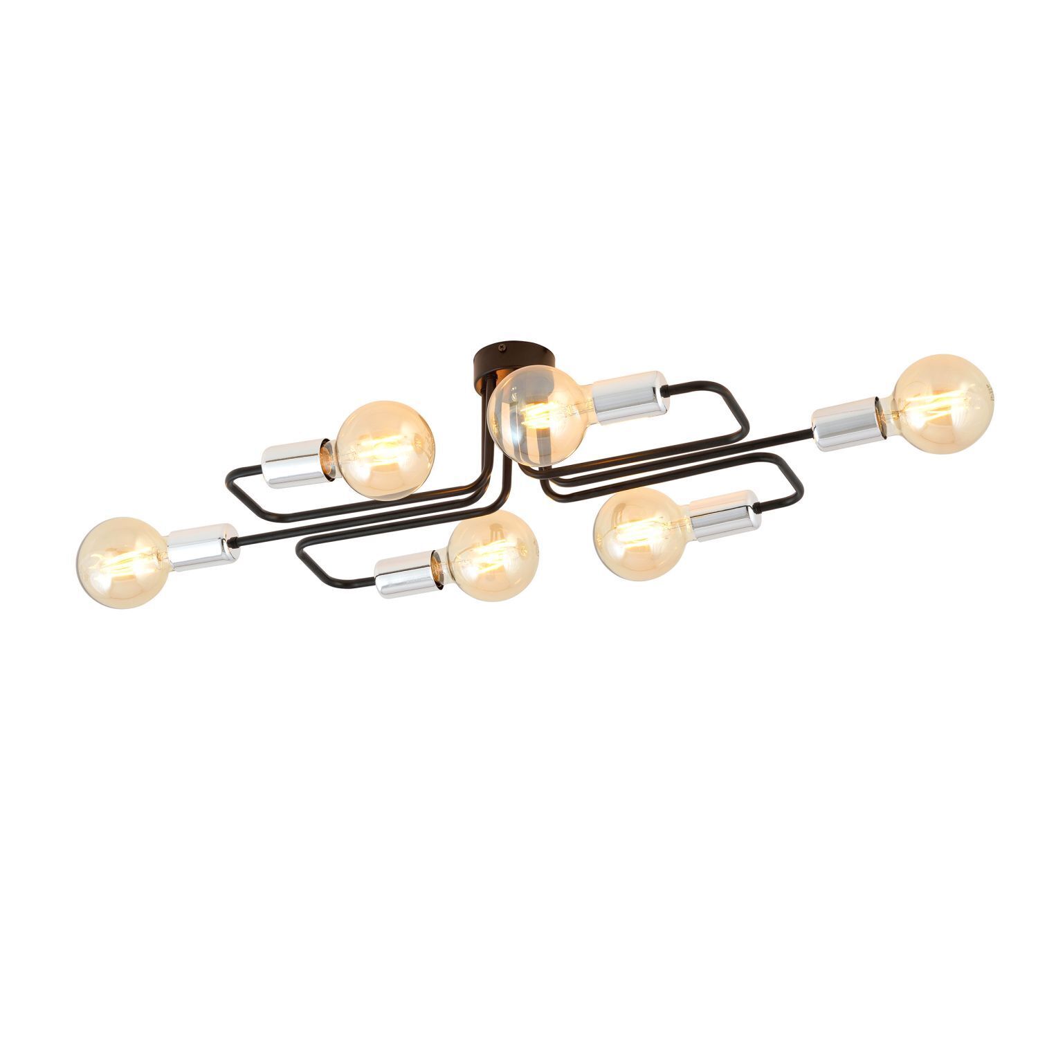 Plafonnier plat métal 6 flammes rétro 55 cm de long