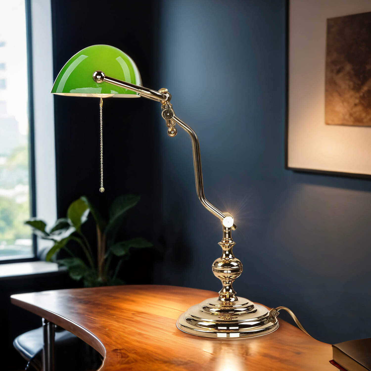 Lampe de banquier courbe Art Nouveau Plaqué or 24 carats Lampe