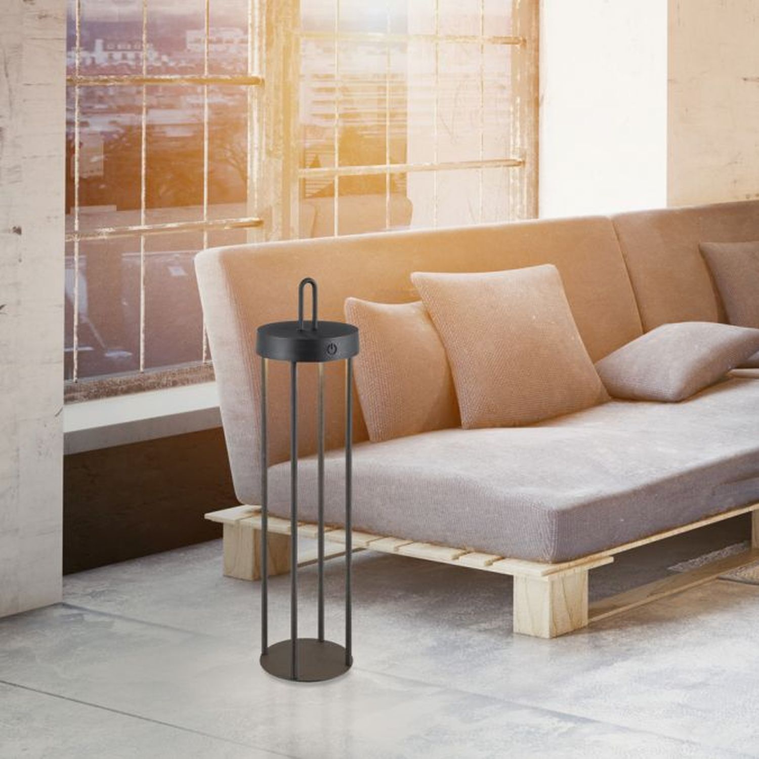 Lampe de table LED rechargeable métal dimmable IP44 2 W noir