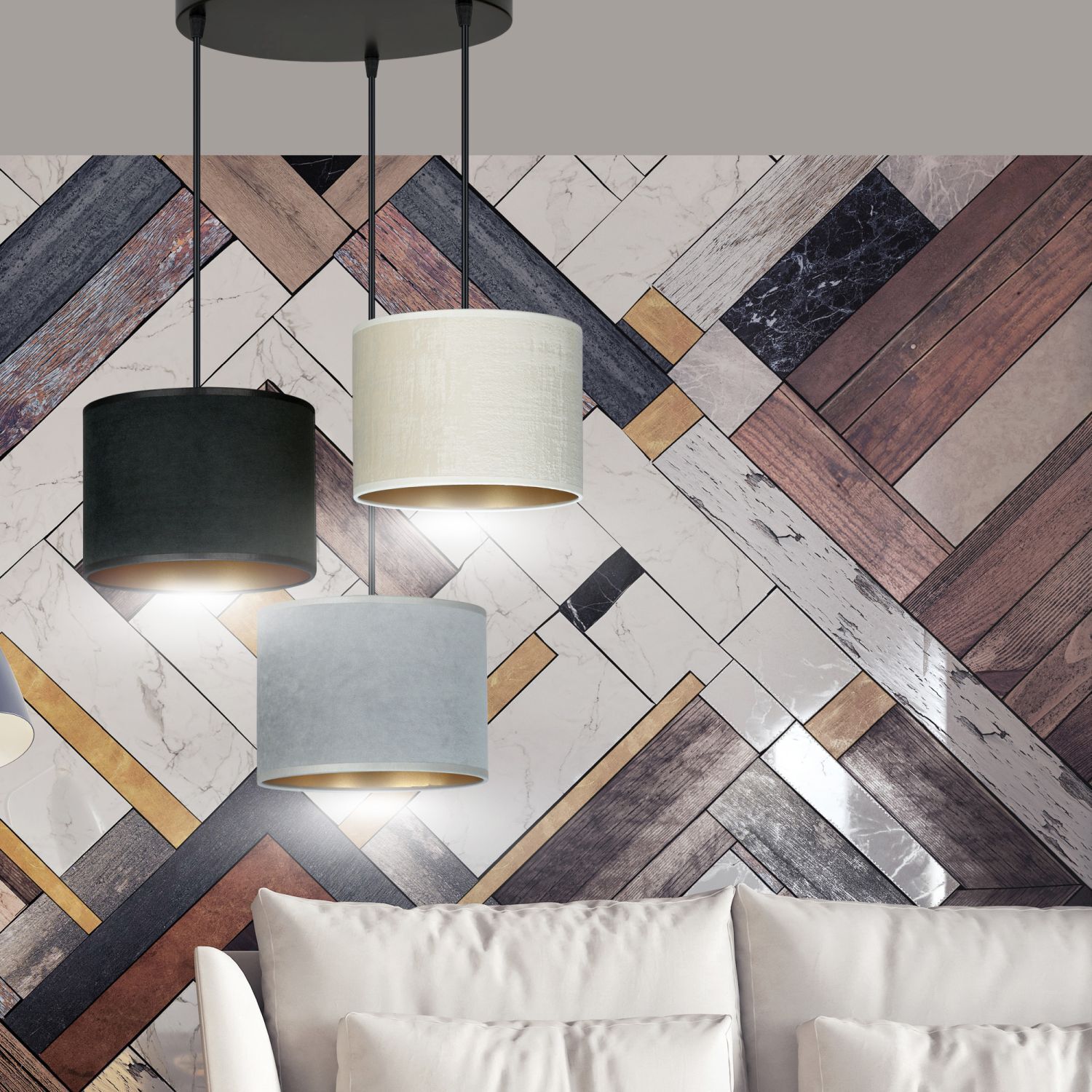 Hängelampe verstellbar Stoff Metall E27 3-flammig CYRIL Fußboden, Drinnen, Innenarchitektur, Bodenbeläge, Lampe