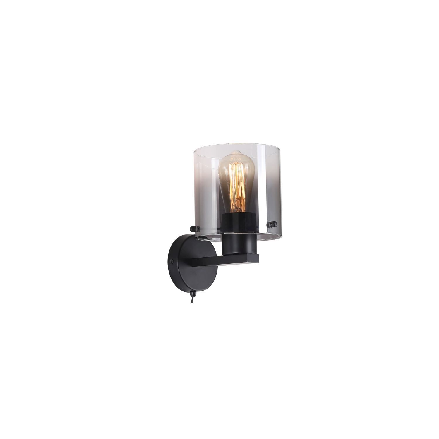 Applique métal verre fumé E27 H:24 cm avec interrupteur